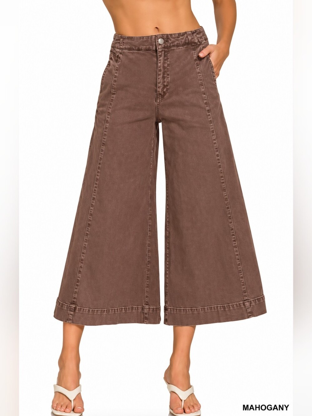 Zenana Mahogany Wide Leg Crop Pants Stretch Size Small NWT